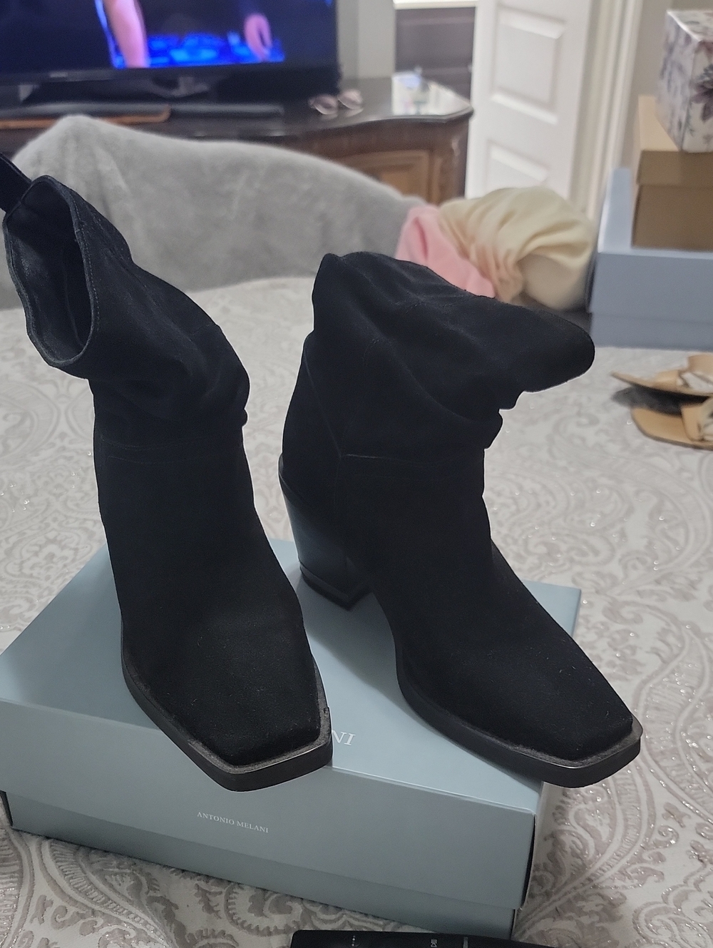Vince Camuto Black Suede Slouch Ankle Boots